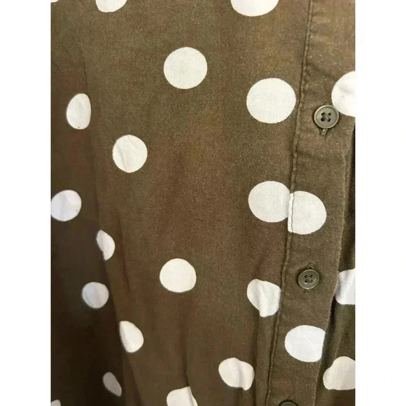 Lefties Brown White Polka Dot Button Down Shirt Dress Long Sleeve Midi Casual XL - Picture 3 of 5